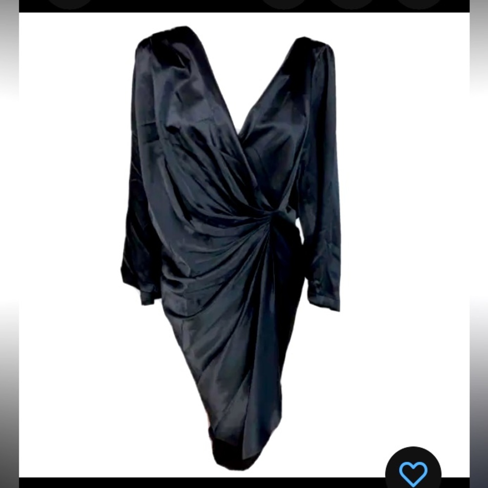 Solace London Vintage Black Silk Faux-Wrap Aurora Midi Dress NWT 10